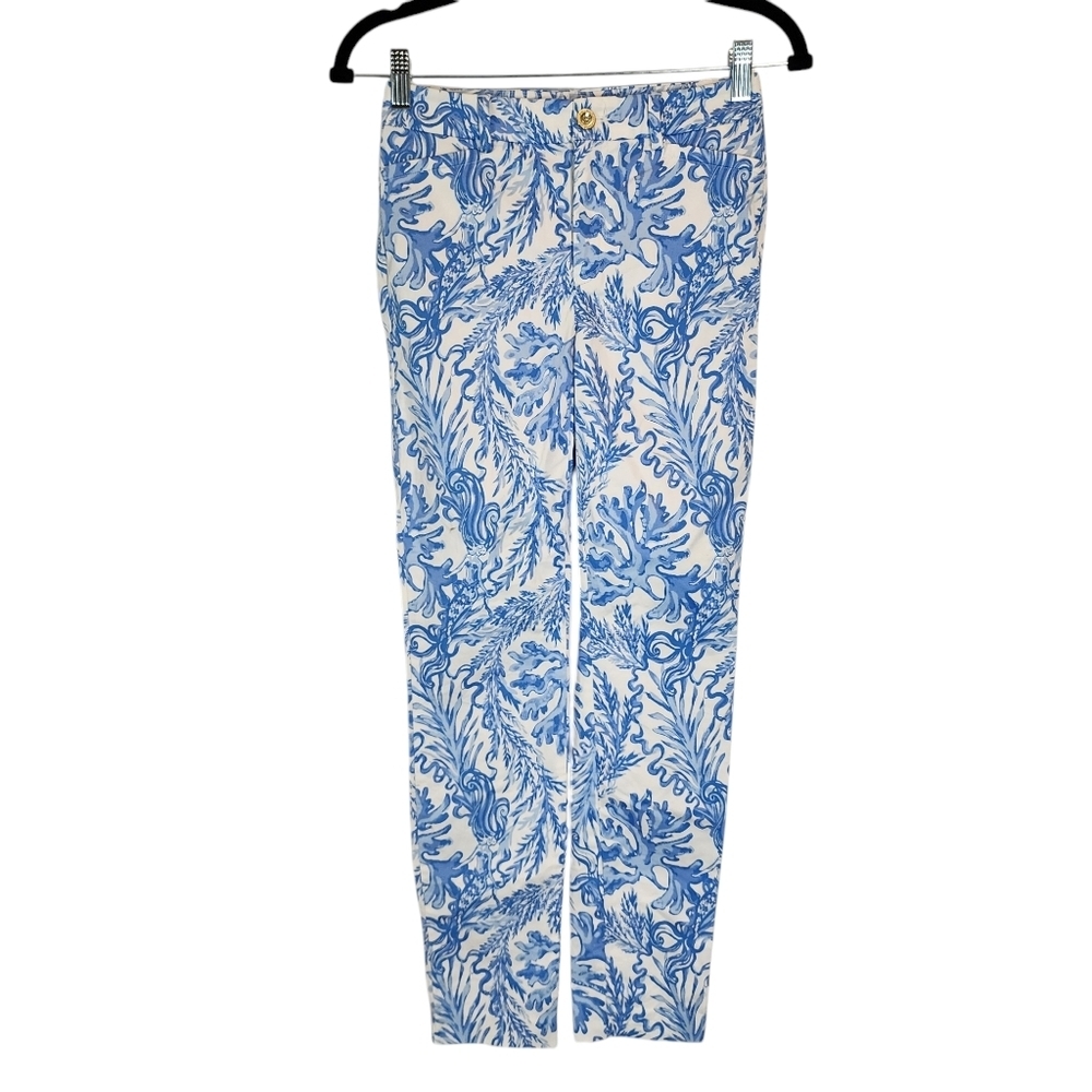 Lilly Pulitzer Kelly High Rise Skinny Ankle Pants Resort White Aqua Coral Reef‎ - Picture 2 of 12